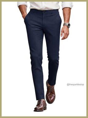 Men's Slim Fit Chinos Stretch Dress Pants Comfortable Business Casual Trousers